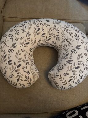 Boppy Nursing Pillow - White with Gray Leaf Pattern